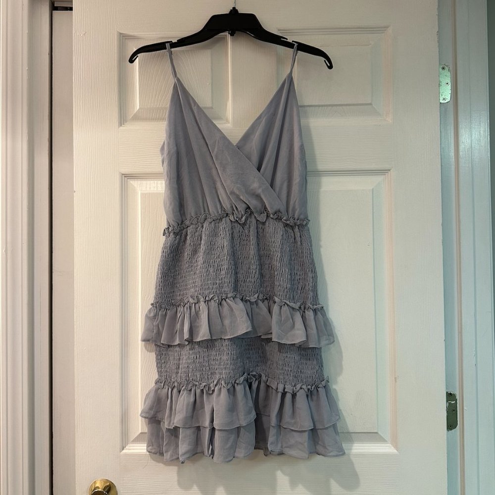 Sleveless Smocked Tiered Dress in Blue - Picture 2 of 3